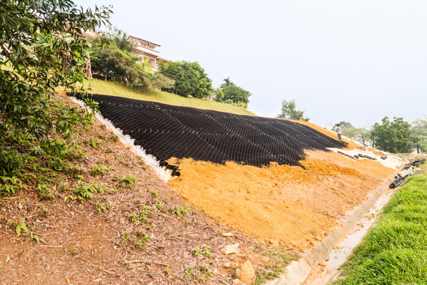 Erosion prevention system installed on hill